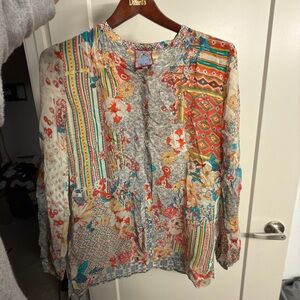 Johnny Was Colorful Floral Patchwork Blouse